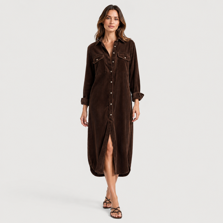 Lucía | Vestido Camisero Midi de Pana