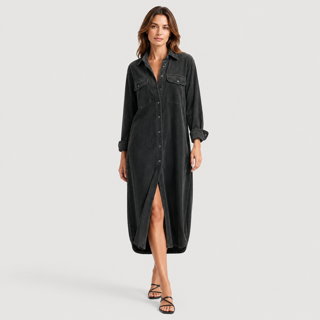 Lucía | Vestido Camisero Midi de Pana