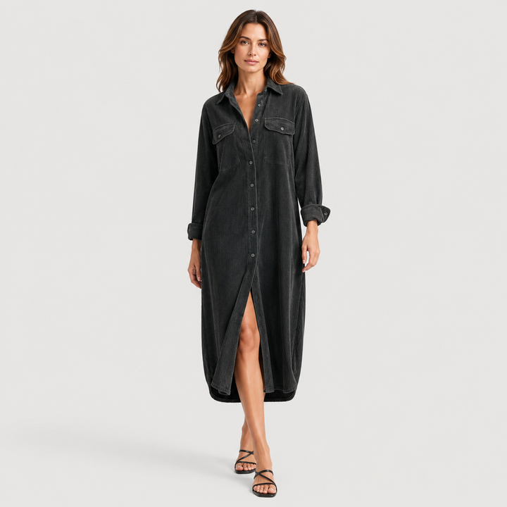 Lucía | Vestido Camisero Midi de Pana