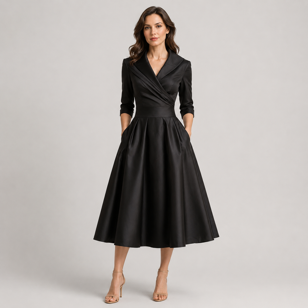 Lena | Vestido Midi Cruzado con Cuello Solapa