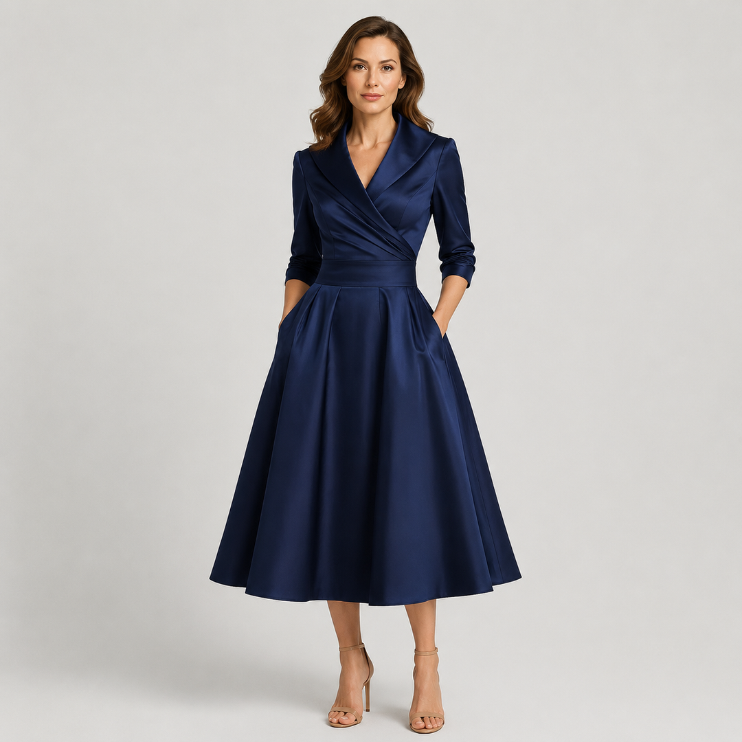 Lena | Vestido Midi Cruzado con Cuello Solapa