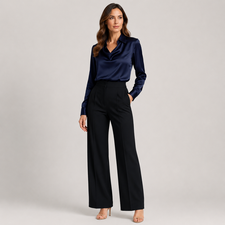 Zofia | Blusa Satinada con Cuello Drapeado