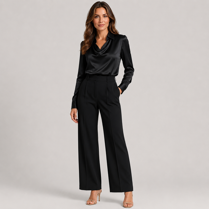 Zofia | Blusa Satinada con Cuello Drapeado