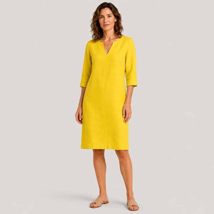 Claudia | Vestido Recto con Cuello en V y Manga Francesa