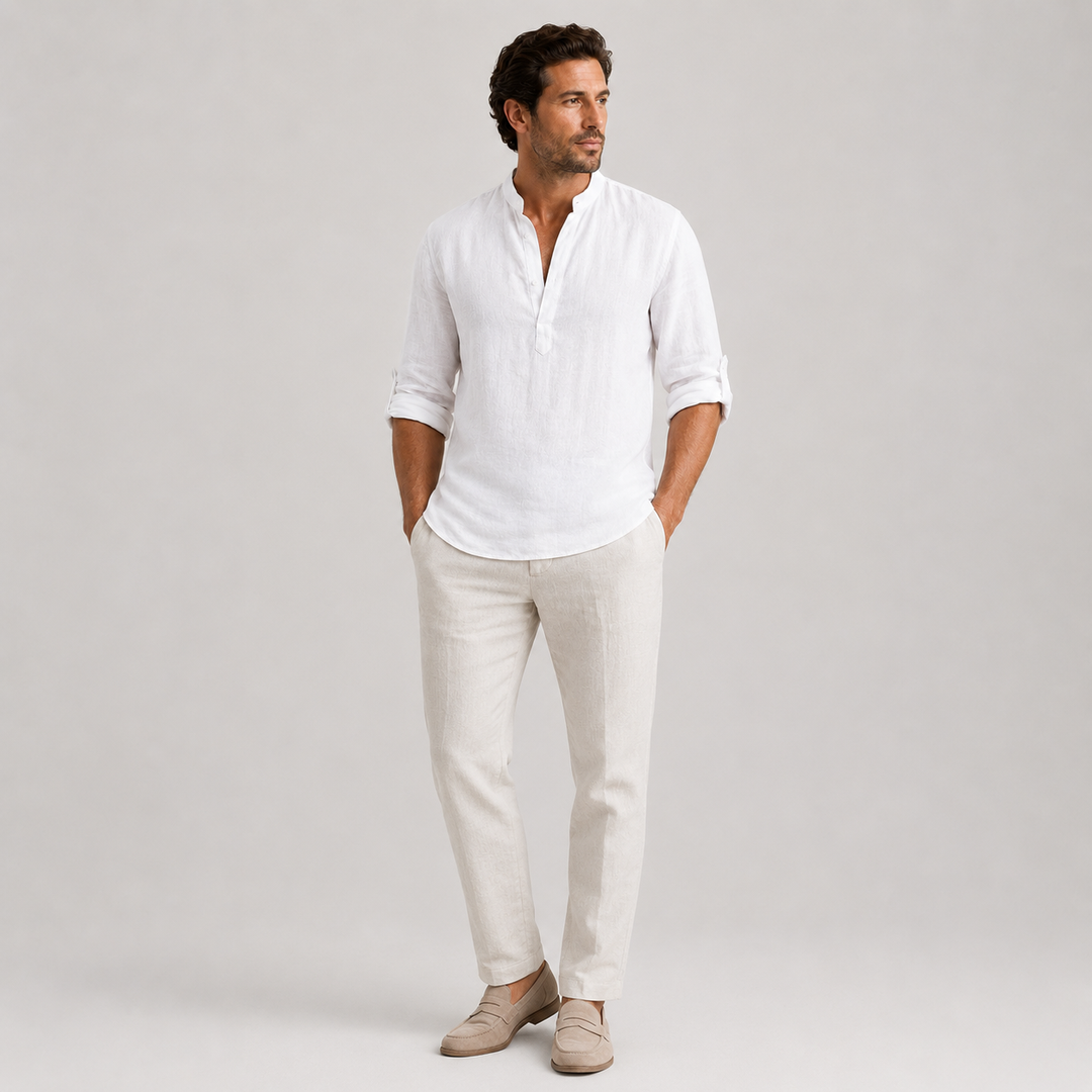 Mateo | Camisa de Lino Casual con Cuello Mao