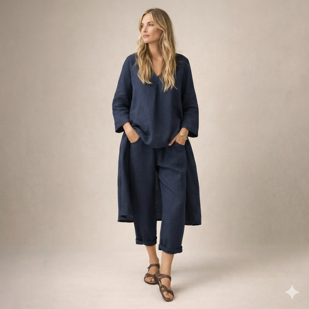 Marianne | Luźny Komplet Lniany