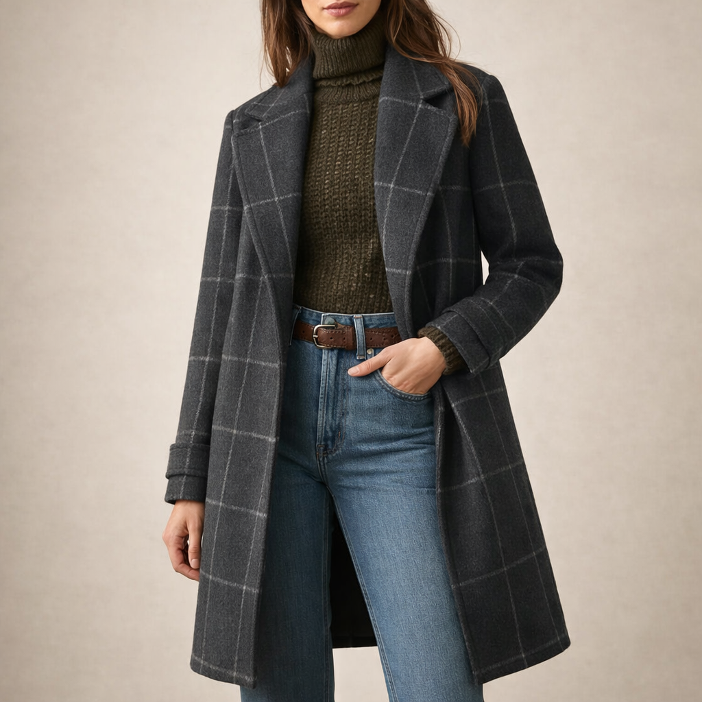 Barbara | Klasyczny Płaszcz w Kratę