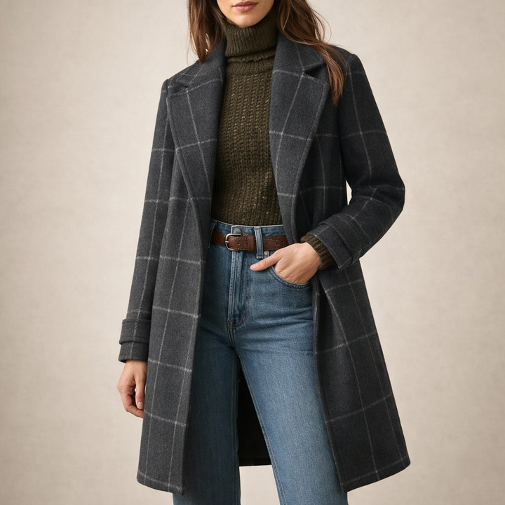 Barbara | Klasyczny Płaszcz w Kratę