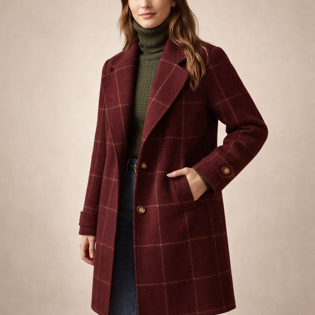 Barbara | Klasyczny Płaszcz w Kratę