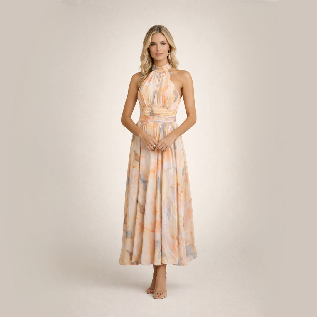 Sandra | Elegancka akwarelowa sukienka maxi na lato