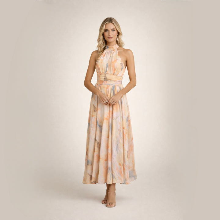 Sandra | Elegancka akwarelowa sukienka maxi na lato